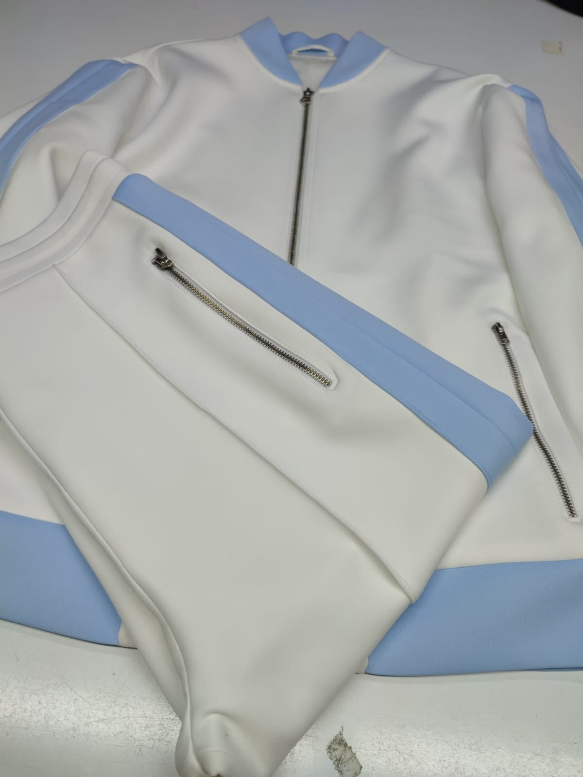 The Skyline Set — White & Powder Blue Track Jacket