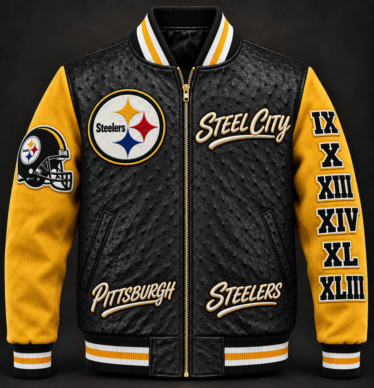 Pittsburgh Steelers Varsity Jacket — Black & Gold