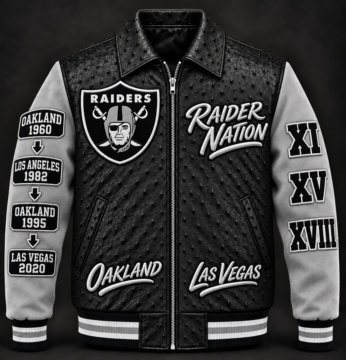 Las Vegas / Raider Nation Varsity Jacket — Black & Silver