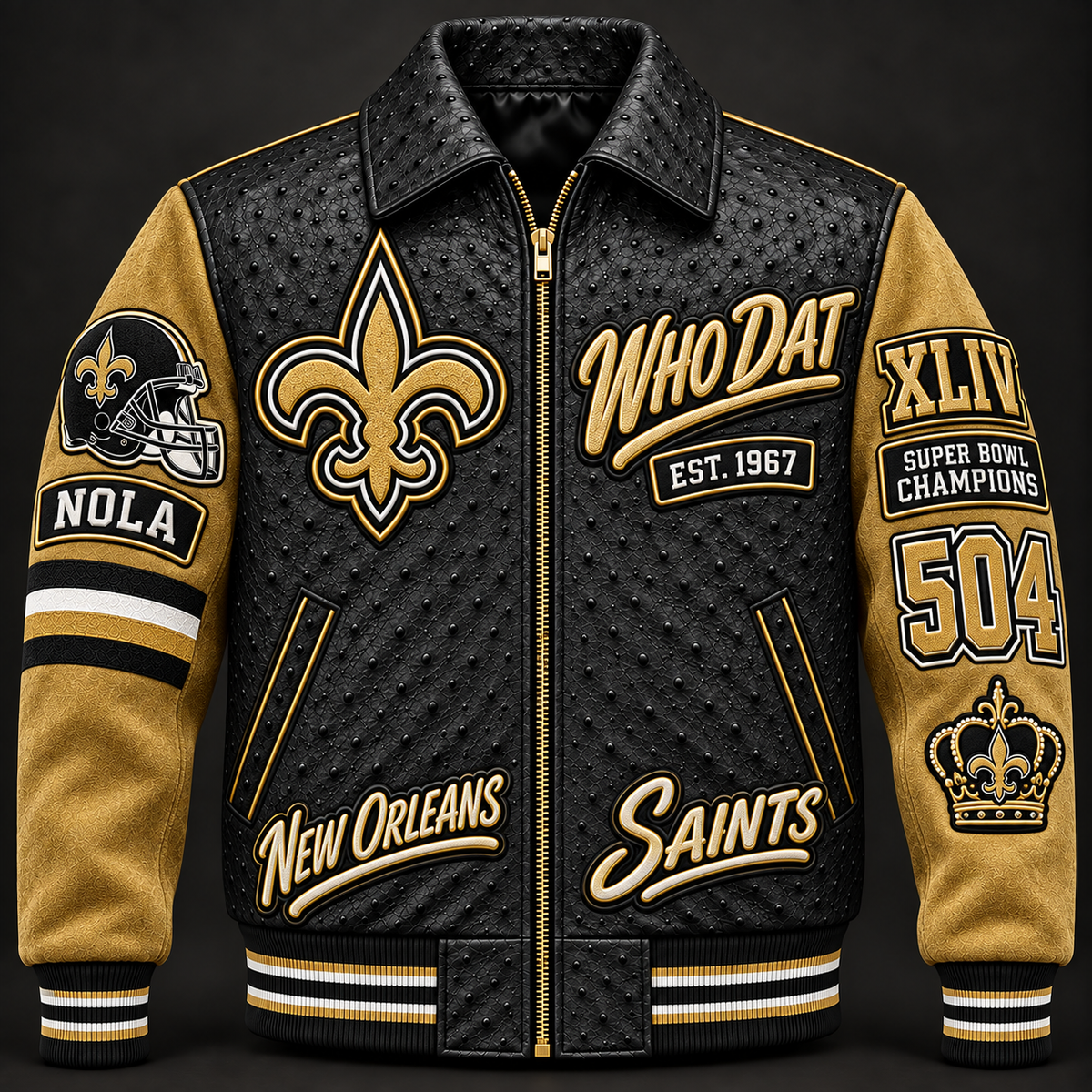 New Orleans Saints Varsity Jacket — Black & Gold