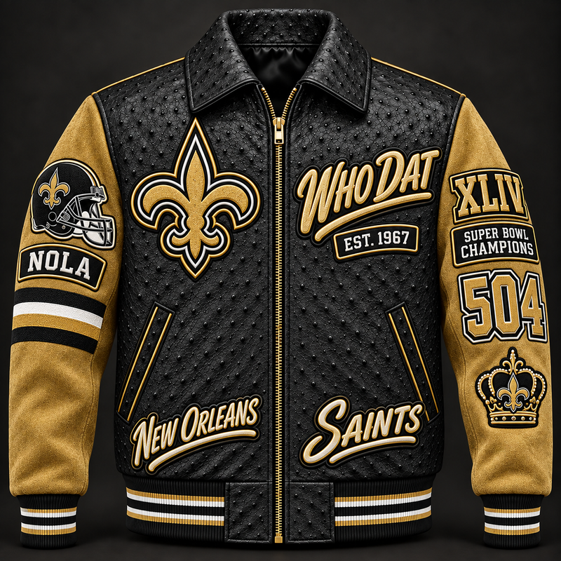 New Orleans Saints Varsity Jacket — Black & Gold