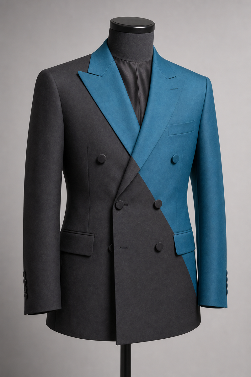 Teal & Charcoal Colorblock Suit (Jacket + Trouser)
