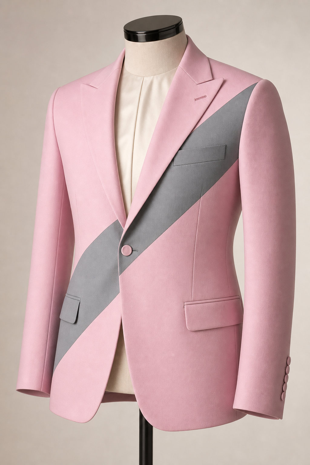 Blush Pink Colorblock Suit (Jacket + Trouser)