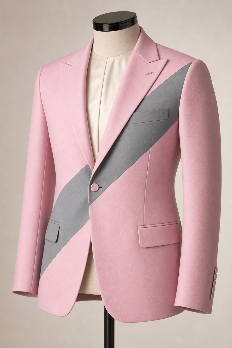 Blush Pink Colorblock Suit (Jacket + Trouser)