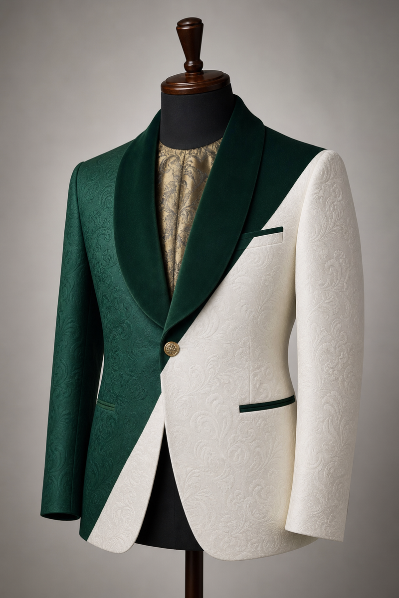 Emerald & Ivory" Colorblock Jacquard Jacket