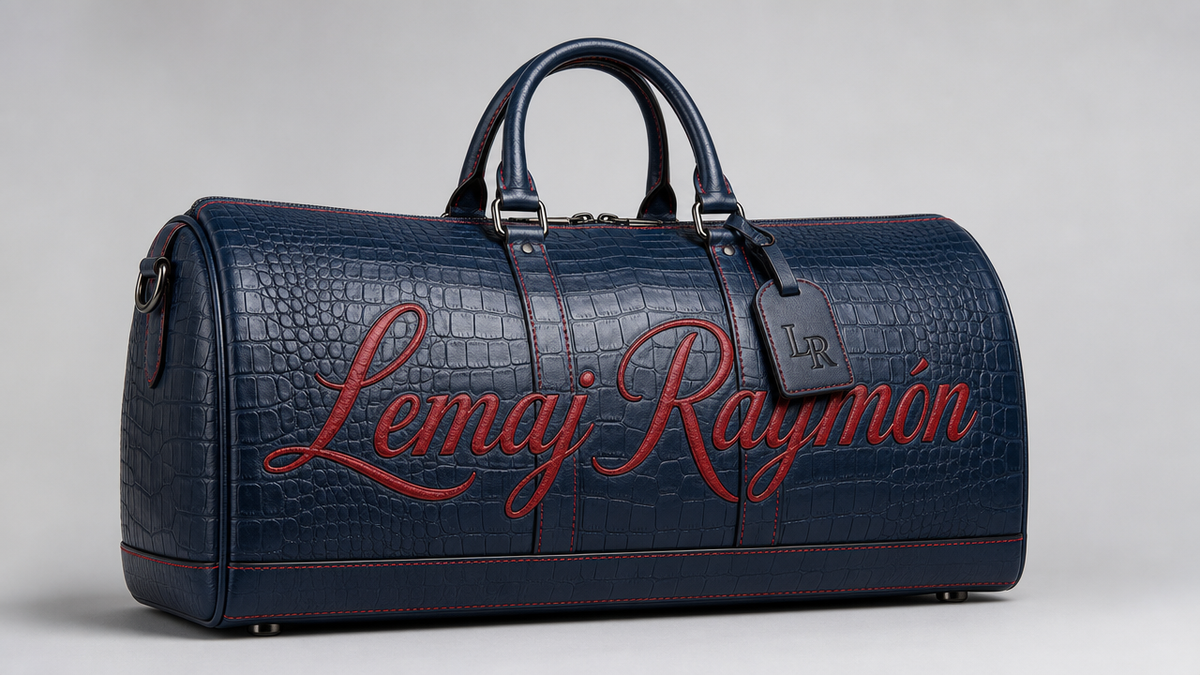 The Noir Signature Duffel — Black Croc / Crimson Script