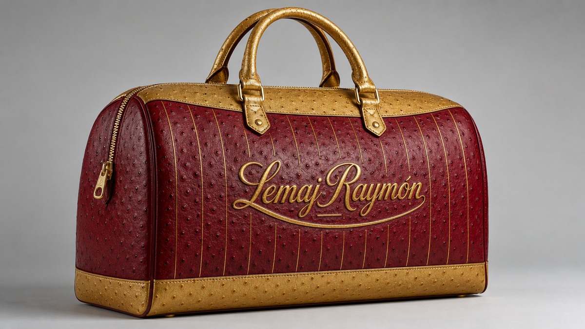 The Bordeaux Gold Duffel — Burgundy Ostrich / Metallic Gold