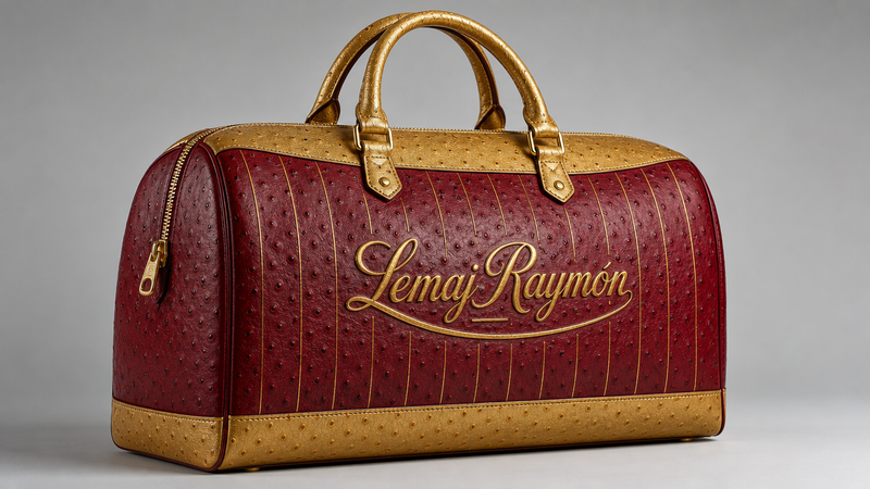 The Bordeaux Gold Duffel — Burgundy Ostrich / Metallic Gold