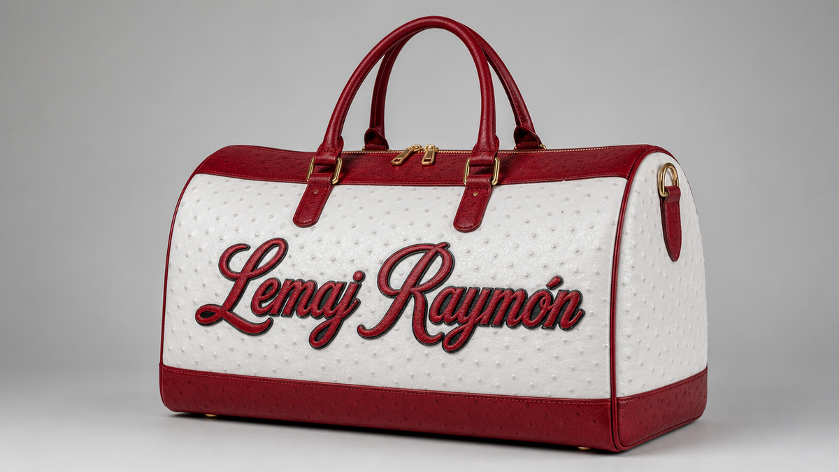 The Varsity Duffel — White Ostrich / Crimson