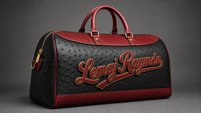 The Night Game Duffel — Black Ostrich / Crimson / Gold