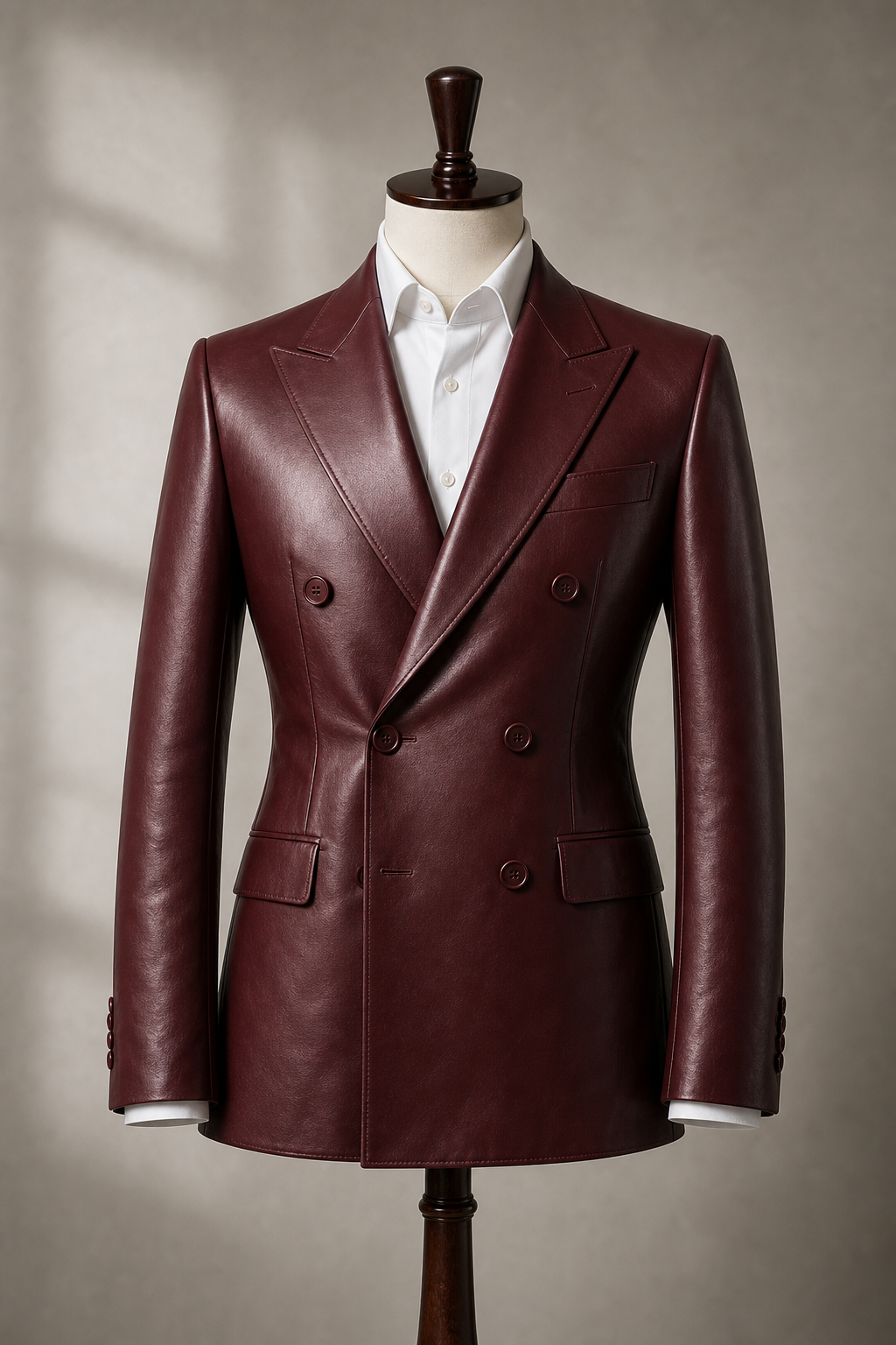"Bordeaux" Leather Double-Breasted Jacket Suit Set