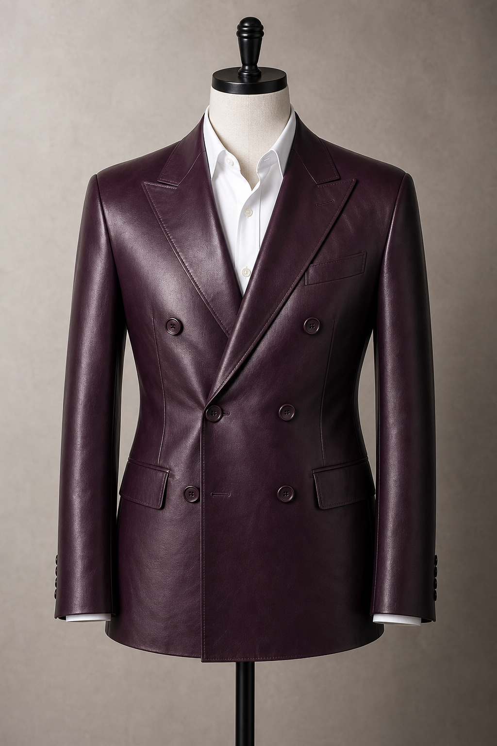"Aubergine" Leather Double-Breasted Jacket Set