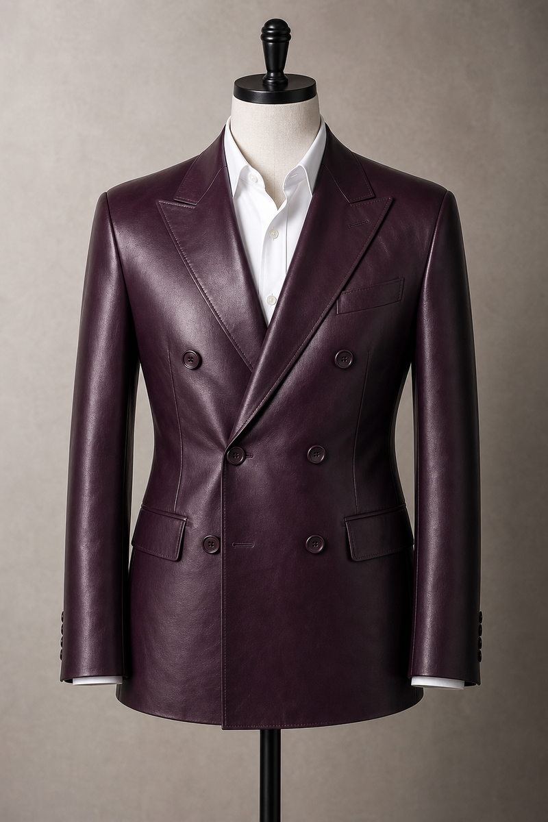 "Aubergine" Leather Double-Breasted Jacket Set
