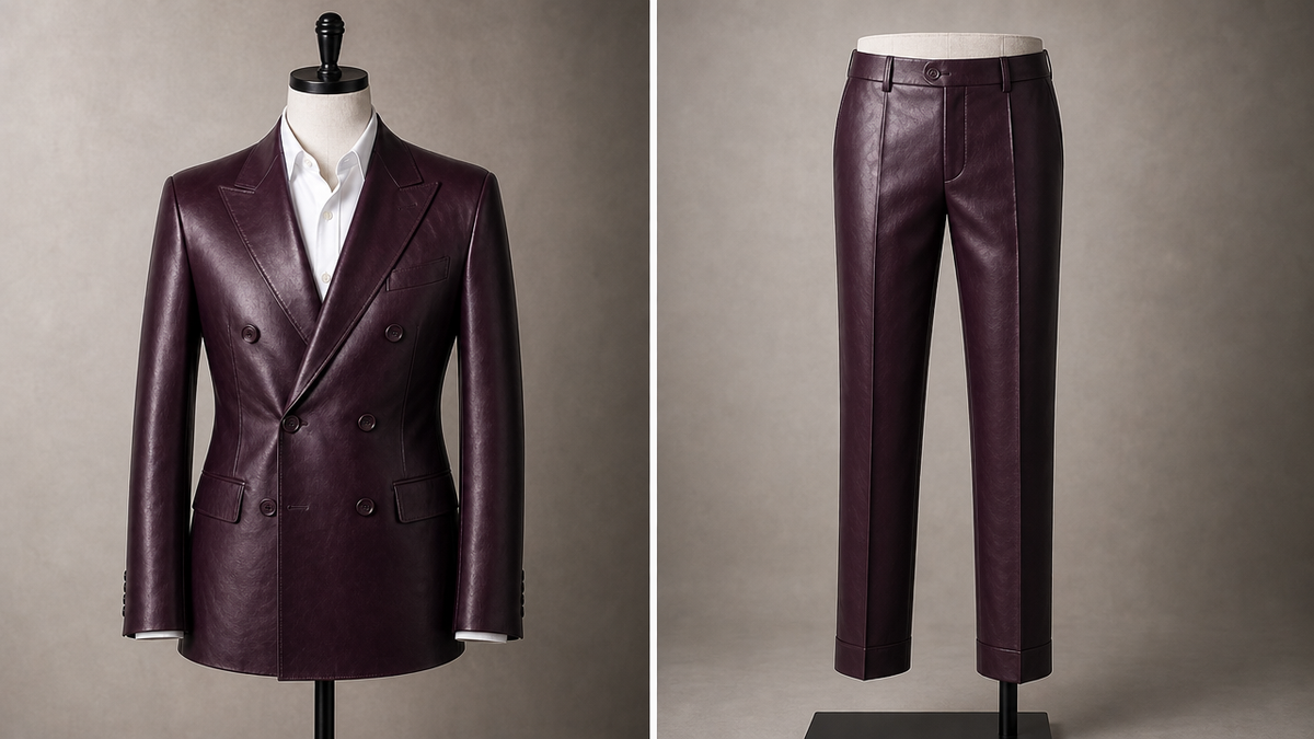 "Aubergine" Leather Double-Breasted Jacket Set