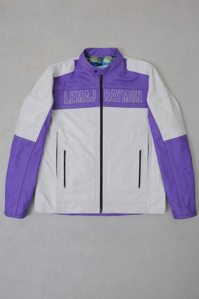 Crocodile-Trim Full-Grain Leather Motorcycle Jacket