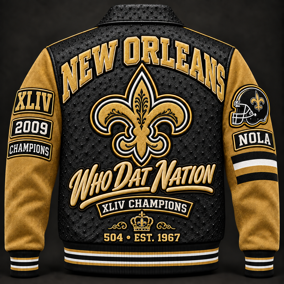 New Orleans Saints Varsity Jacket — Black & Gold