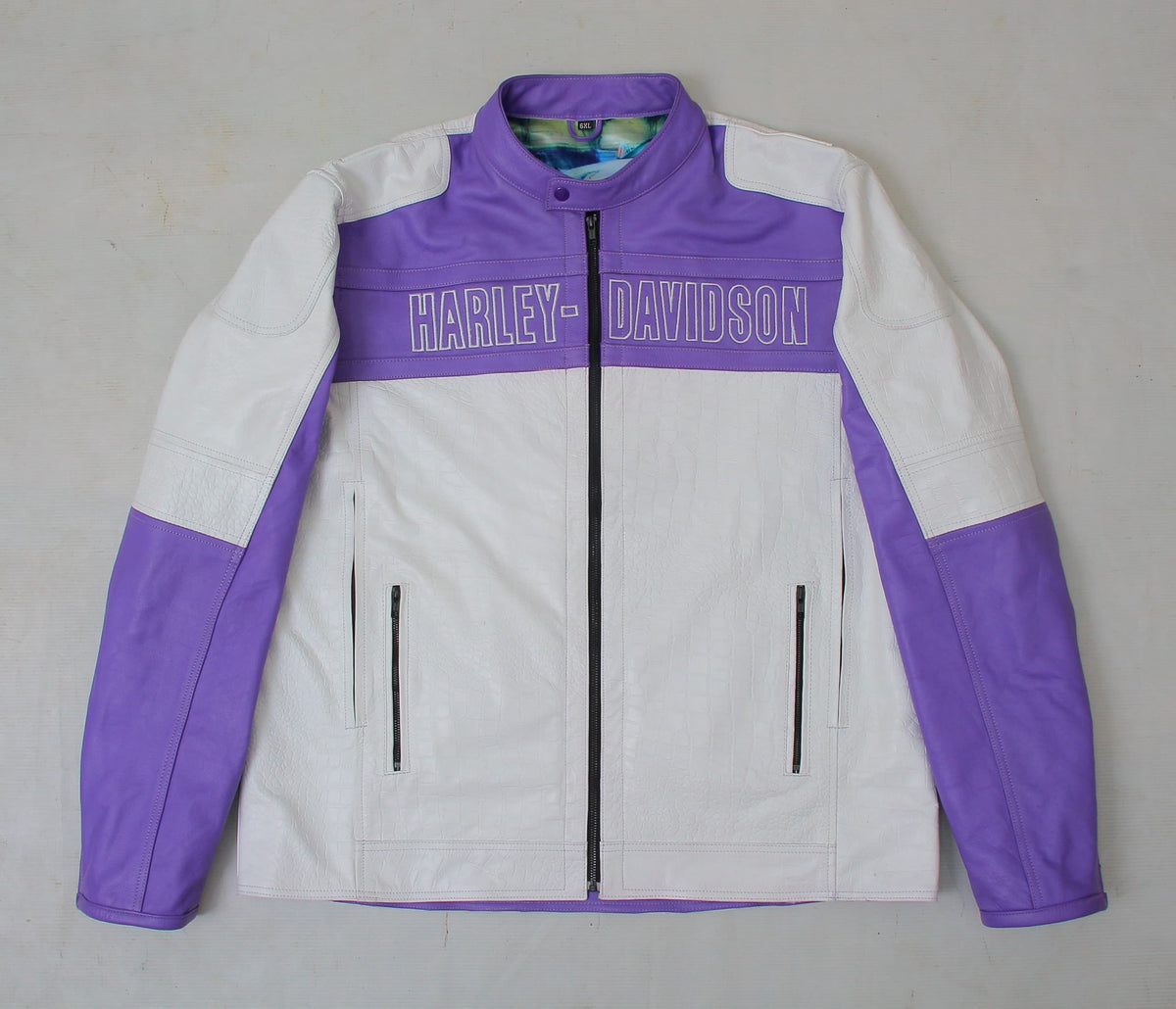Crocodile-Trim Full-Grain Leather Motorcycle Jacket