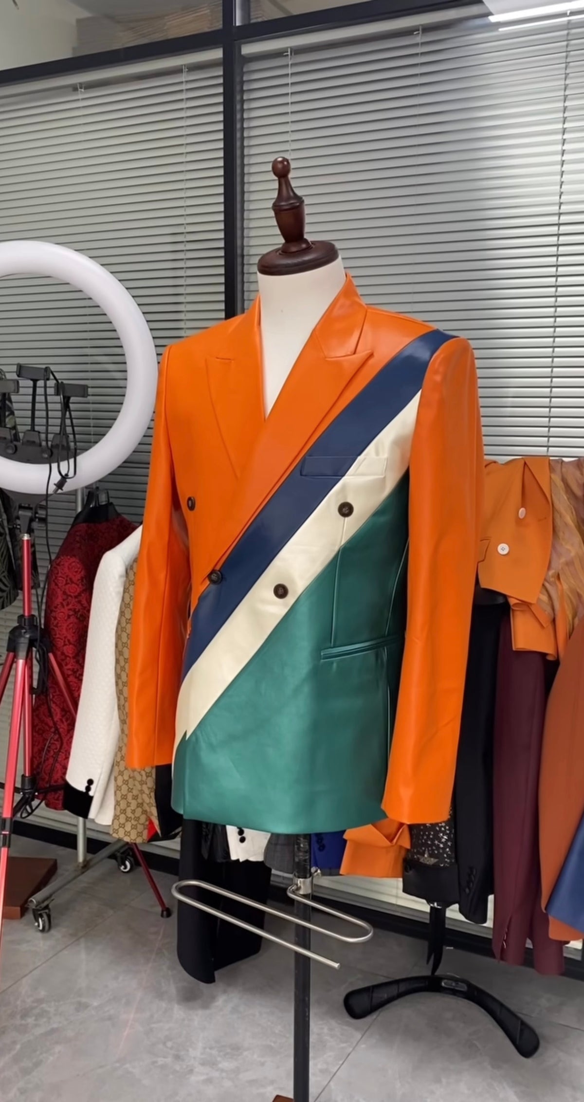 The Diagonal — Orange &amp; Teal Color Block Blazer
