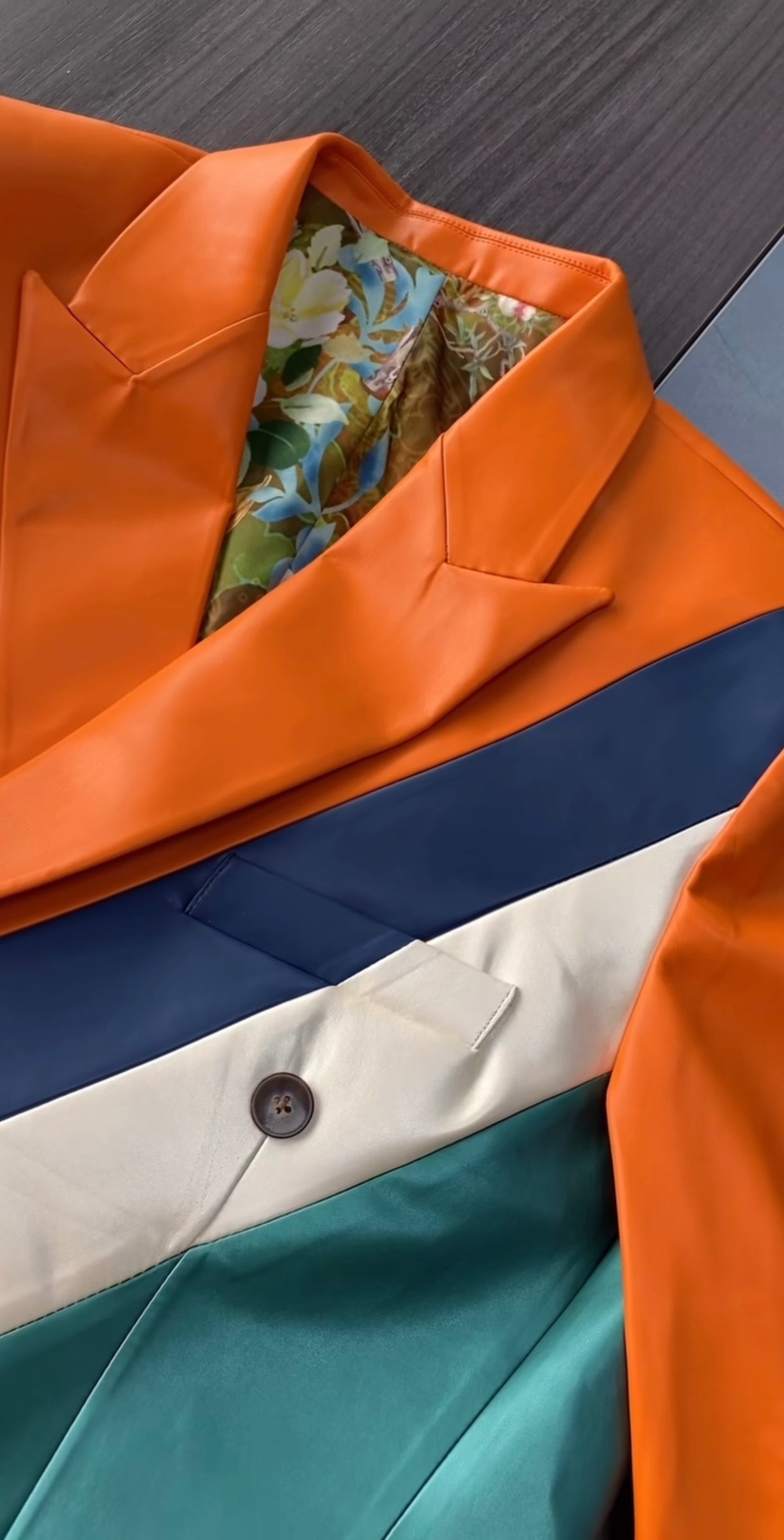 The Diagonal — Orange &amp; Teal Color Block Blazer