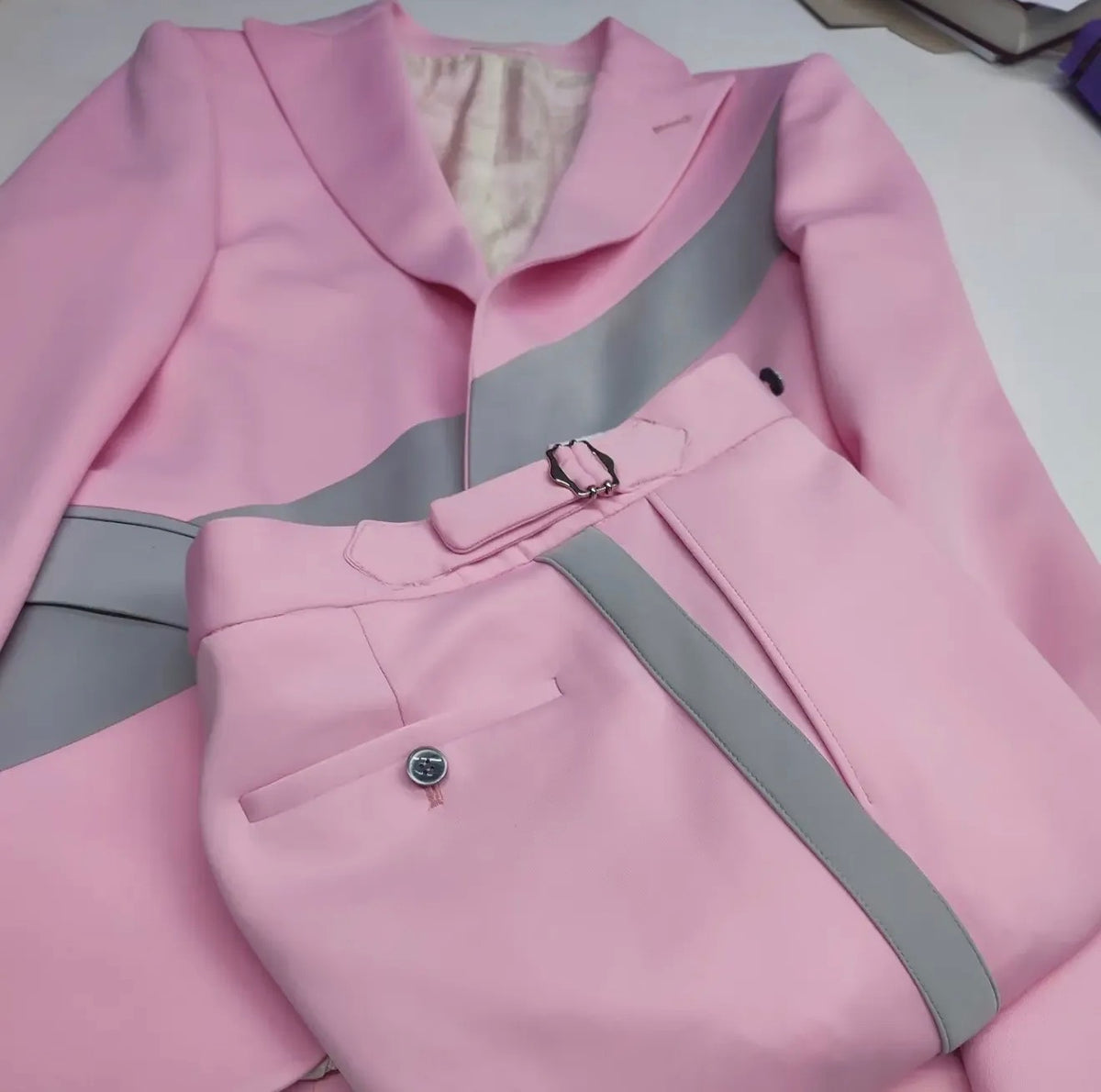 Blush Pink Colorblock Suit (Jacket + Trouser)