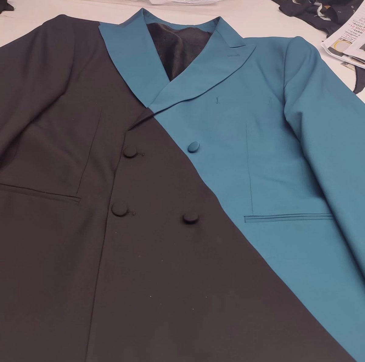 Teal & Charcoal Colorblock Suit (Jacket + Trouser)