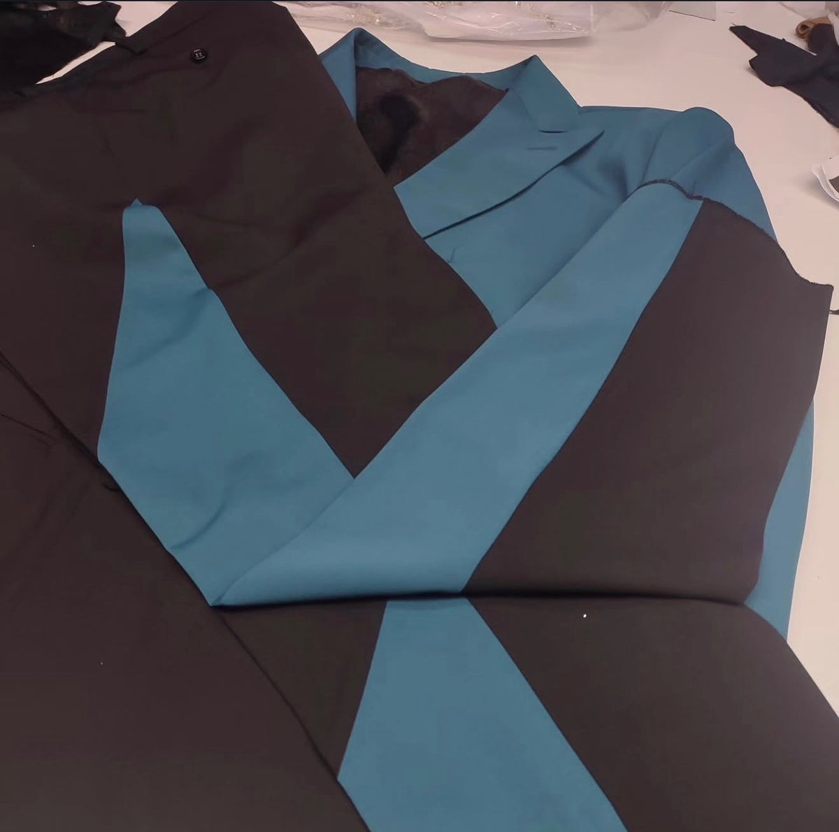 Teal & Charcoal Colorblock Suit (Jacket + Trouser)