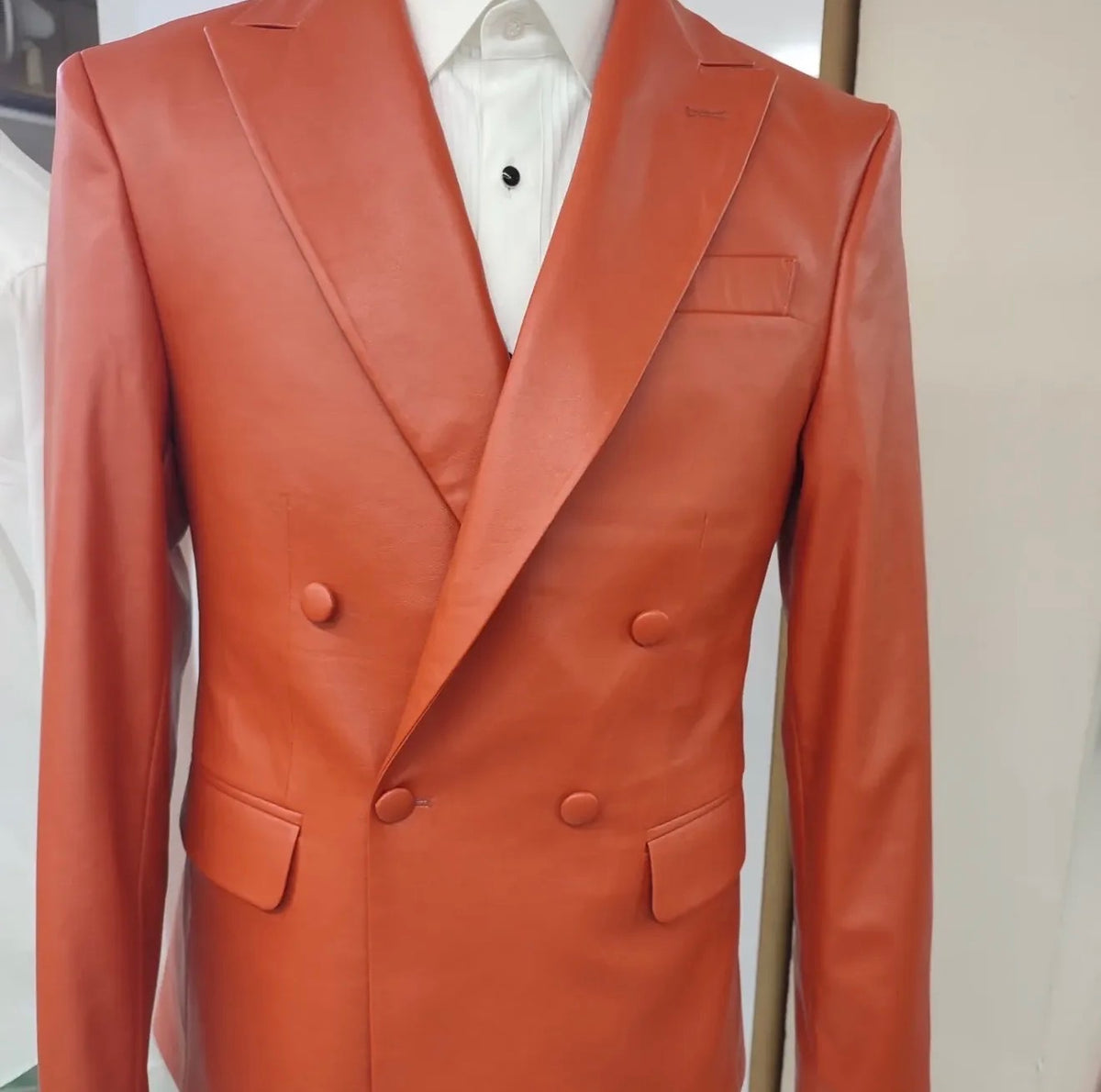 "Burnt Sienna" Leather Double-Breasted Jacket