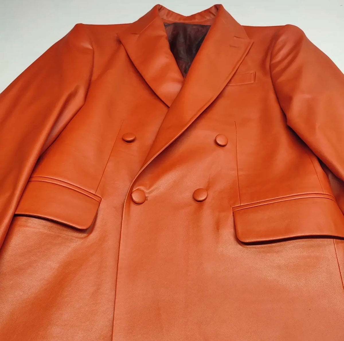 "Burnt Sienna" Leather Double-Breasted Jacket