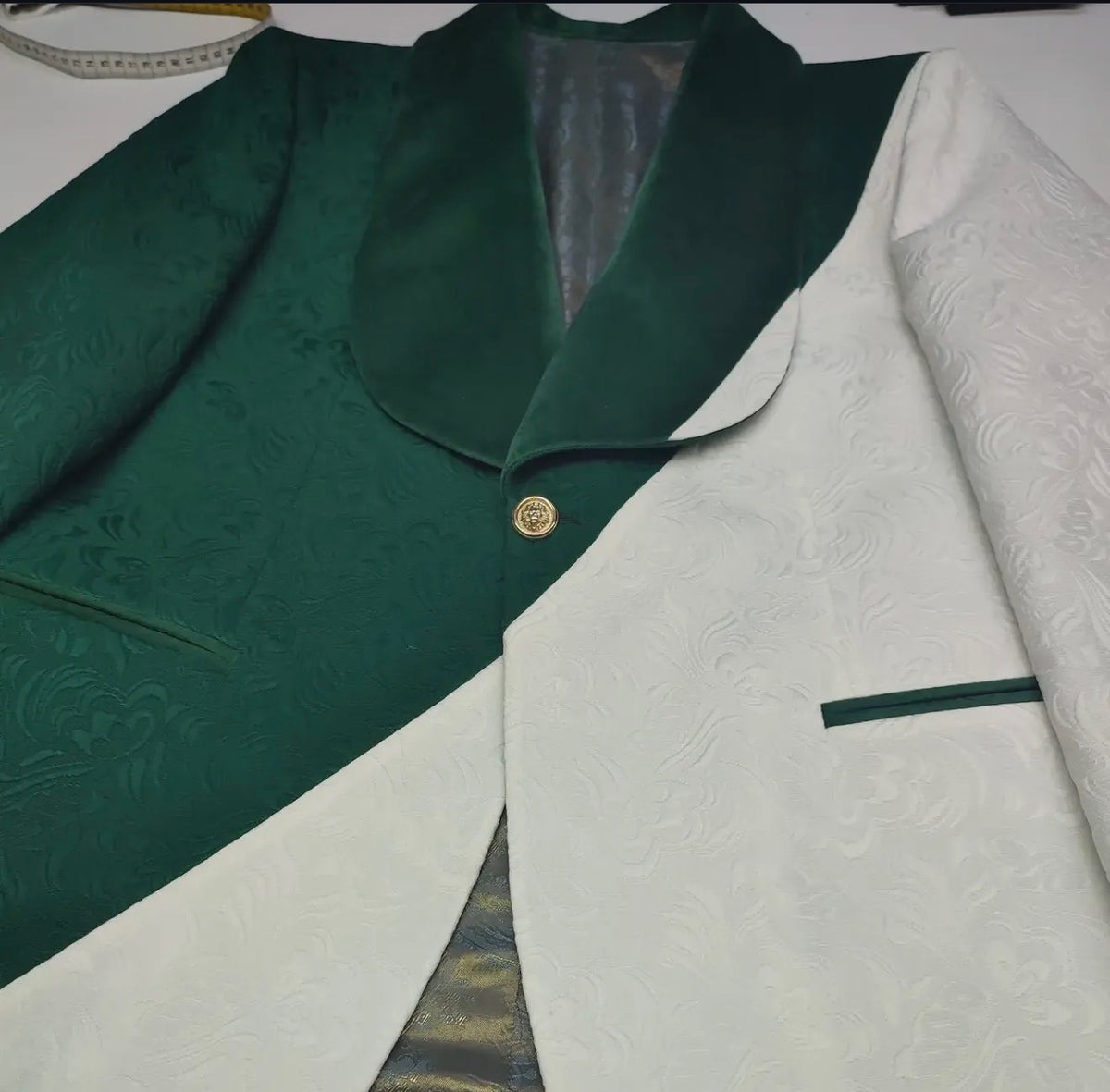 Emerald & Ivory" Colorblock Jacquard Jacket