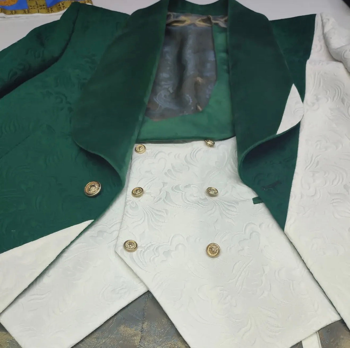 Emerald & Ivory" Colorblock Jacquard Jacket