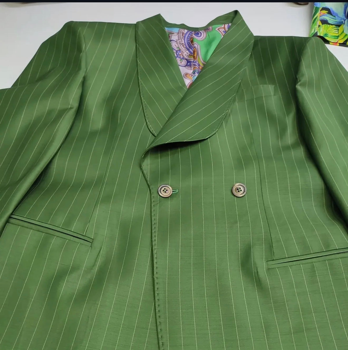 "Verde Pinstripe" Double-Breasted Jacket