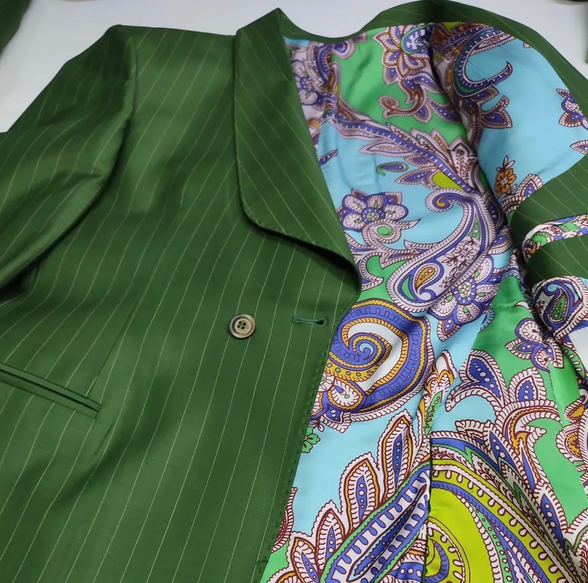 "Verde Pinstripe" Double-Breasted Jacket